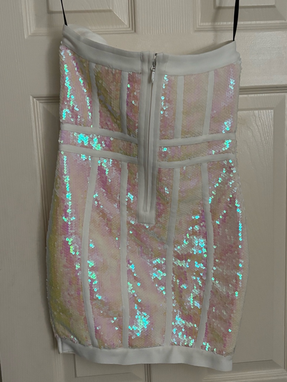 Forever 21 iridescent pink white sequin strapless bodycon mini dress - Picture 5 of 9